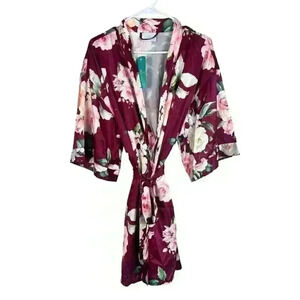 New With Tags‎ Turquaz Women's Medium Satin Floral Kimono Robe Cotton Blend